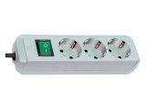 Удлинитель 1.5м (3 роз., 3.3кВт, с/з, выкл., ПВС) светло-серый Brennenstuhl Eco-Line