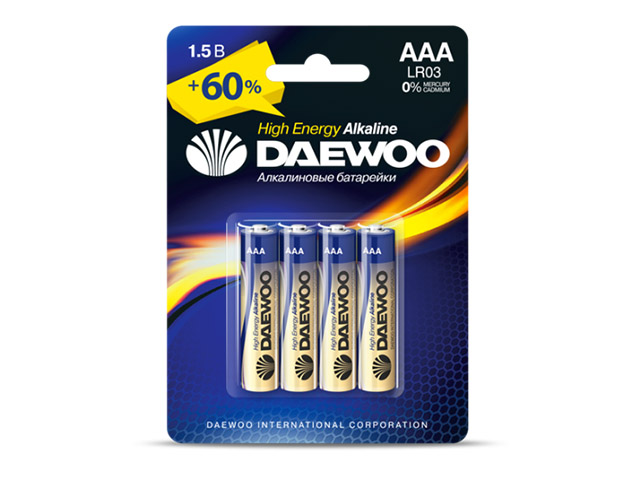 Батарейка AAA LR03 1,5V alkaline BL-4шт DAEWOO HIGH ENERGY