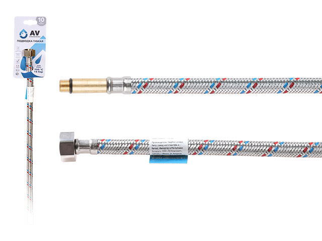 Подводка гибкая, SUS, иголка м10 длинная - гайка 1/2" 100 см AV Engineering