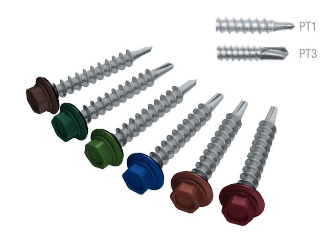 Саморез кровельный 4.8х19 мм цинк, шайба с прокл., PT3, RAL 3005 (5 кг) STARFIX
