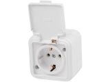 Розетка 1-ая (открытая, с/з, брызг. защ.) белая, Стандарт, Юпитер