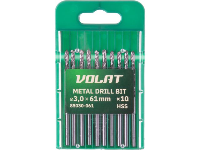 Сверло по металлу ц/х 3.0х33х61 мм HSS, комплект из 10-ти шт ВОЛАТ