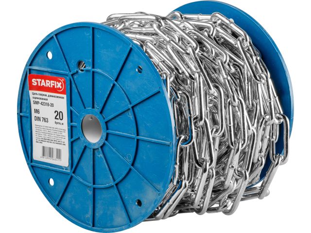 Цепь сварная длиннозвенная, оцинк. М6 DIN 763 (бухта 20 м) STARFIX