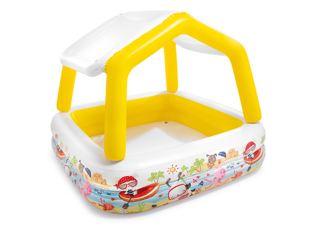 Надувной детский бассейн с навесом Sun Shade, 157х157х122 см, INTEX