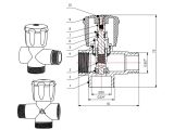 Watch image 2 Кран вентильный 1/2" нар. х 3/4" нар. х 1/2" вн. для стир. машины ХРОМ., AV Engineering
