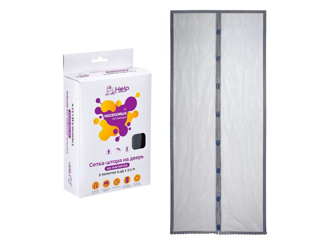 Image 1 Сетка-шторка на дверь противомоскитная, с магнитным замком и крепежной лентой, 45х210 см, 2 шт. HELP