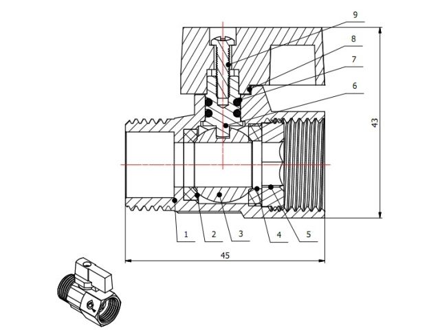 Image 2 Кран шаровый MINI 1/2" нар.-вн. красная ручка, AV Engineering