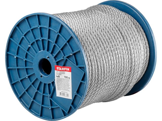 Трос стальной, оцинк. М8 DIN 3055 (бухта 100 м) STARFIX