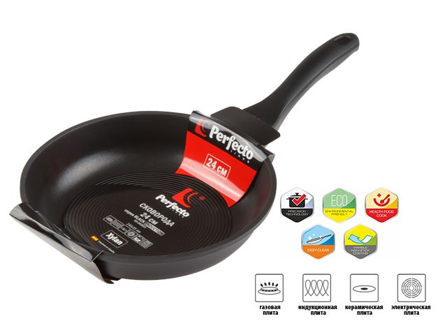 Сковорода литая ф 24х5.5 см, алюм., антиприг. покр., серия Black Induction, PERFECTO LINEA