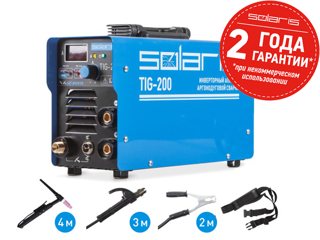 Инверторный аппарат аргонодуговой сварки SOLARIS TIG-200 + AK (TIG-MMA)