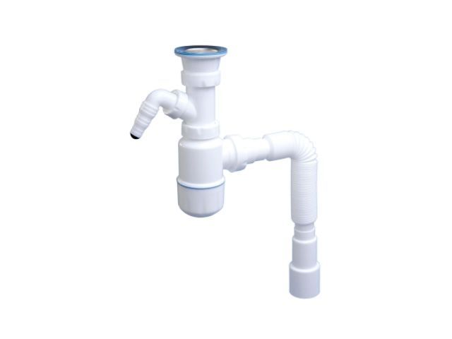 Сифон для умывальника с выпуском 70мм,с отводом для стир. маш.,с гибкой трубой 1 1/2"-40/50мм, AV En