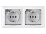 Розетка 2-ая (cкрытая, с/з, брызг. защ.) белая, Стиль, Bylectrica