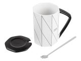 Кружка керамическая с крышкой и ложкой, 380 мл., Simple lines, PERFECTO LINEA