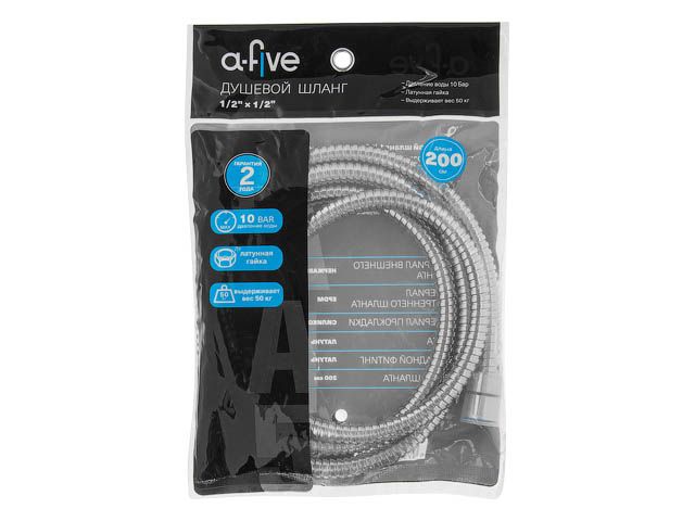 Шланг душевой, SUS/EPDM, 1/2" г-г 200 см, хром, a-five