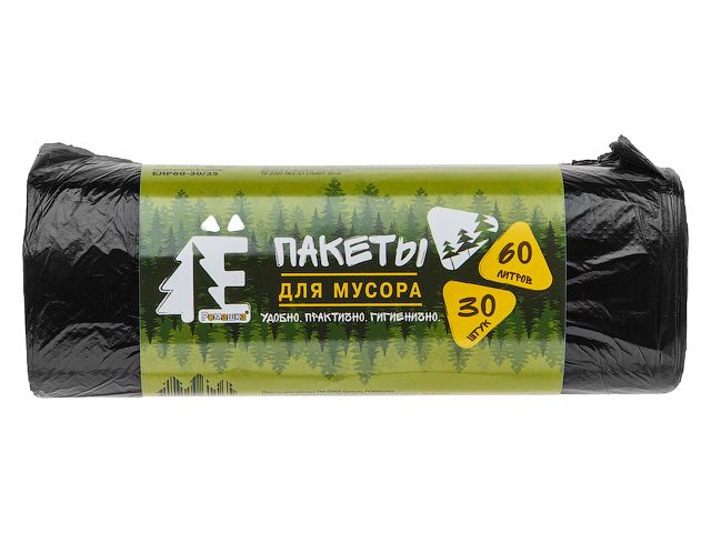 Мешки для мусора, 60 л, 30 шт, "Е-Ромашка", черные, РОМАШКА