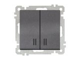 Выключатель 2-клав. (с подсветкой, скрытый, винт. зажим) дымчатый, ELITRA, MUTLUSAN