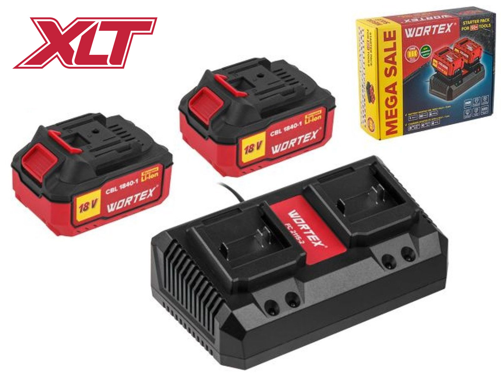 Набор аккумулятор 2х4 А*ч и зарядное устройство 2х2 А WORTEX ALL1 в кор. МЕГА АКЦИЯ