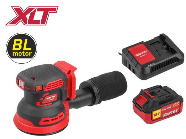 Аккум. эксцентриковая шлифмашина WORTEX COS 1218 E в кор. ALL1 c акб и з/у в кор. БЕСЩЁТ., 18В, 125