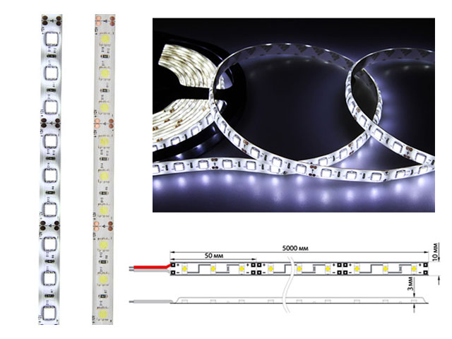 LED лента силикон, 10 мм, IP65, SMD 5050, 60 LED/m, 12 V, БЕЛАЯ (6000 K) (катушка 5 метров) LAMPER
