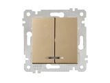 Выключатель 2-клав. (с подсветкой, скрытый, без рамки, винт. зажим) золото, RITA, MUTLUSAN