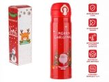 Термос, 500 мл, нержавеющая сталь, MERRY CHRISTMAS, красный, Санта, PERFECTO LINEA