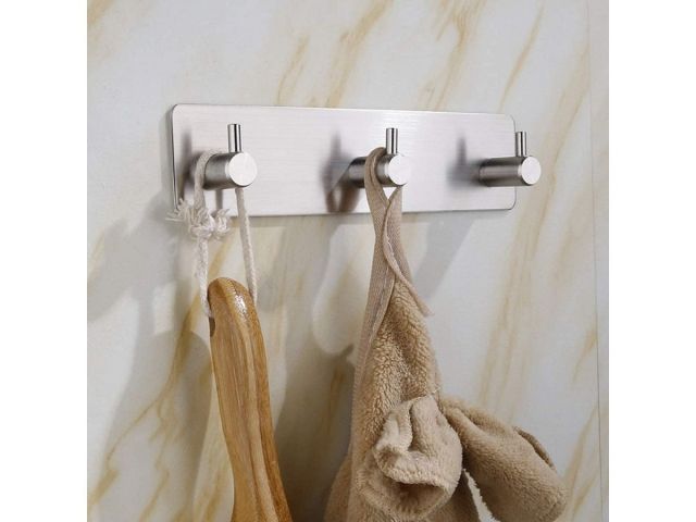 Image 3 Планка самоклеящаяся 3 крючка PEGASUS, нержавеющая сталь, карт.уп., PERFECTO LINEA