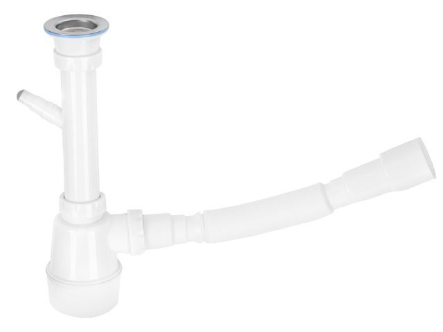 Сифон для кухни с выпуском 70мм, с отводом для стир. маш., с гибкой трубой 1 1/2" - 40/50, AV