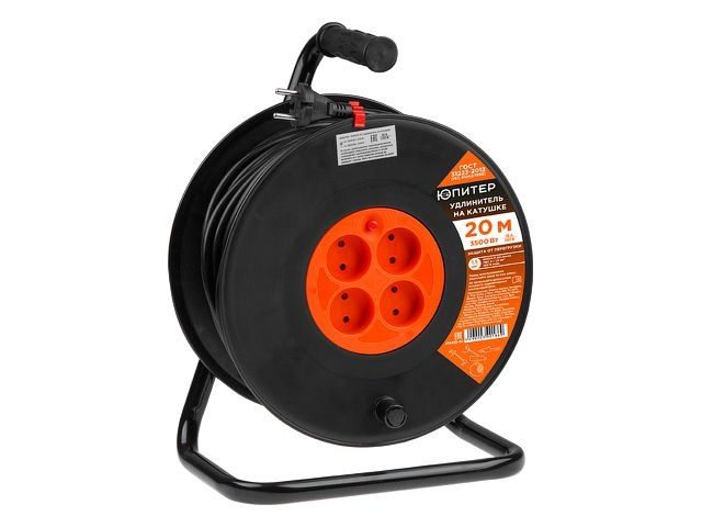 Удлинитель на катушке 20м (4 роз., 3,5кВт, б/з, ПВС 2х1,5) Юпитер