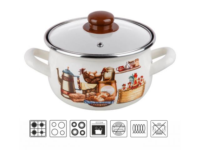 Кастрюля стальная эмалированная, 3.8 л, серия Традиции, PERFECTO LINEA