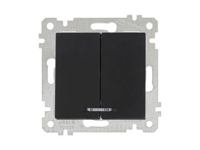 Image 1 Выключатель 2-клав. (с подсветкой, скрытый, без рамки, винт. зажим) черный, RITA, MUTLUSAN