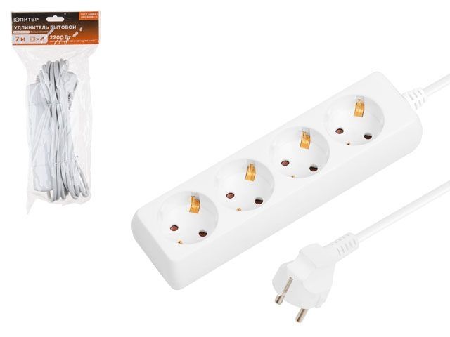 Удлинитель 7м (4 роз., 2,2кВт, с/з, ПВС 3х1) Юпитер