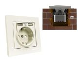 Розетка 1-ая (скрытая, с/з) + 2 USB кремовая, RITA, MUTLUSAN