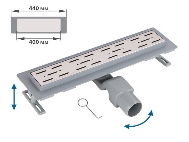 Сливной трап горизонтальный D 50, реш. нерж., сухой затвор, 65х400мм, AV Engineering