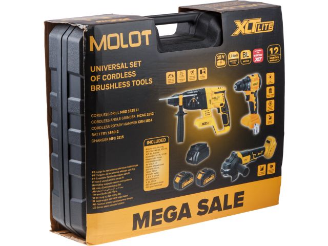 Image 10 Набор аккум. инструмента MOLOT XLT Lite SET УШМ+Перфоратор+Шуруповерт