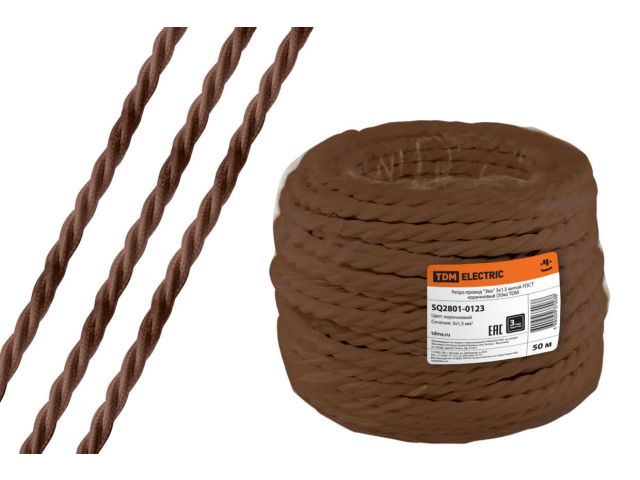 Image 1 Ретро провод "Эко" 3х1,5 витой, коричневый (50м) TDM