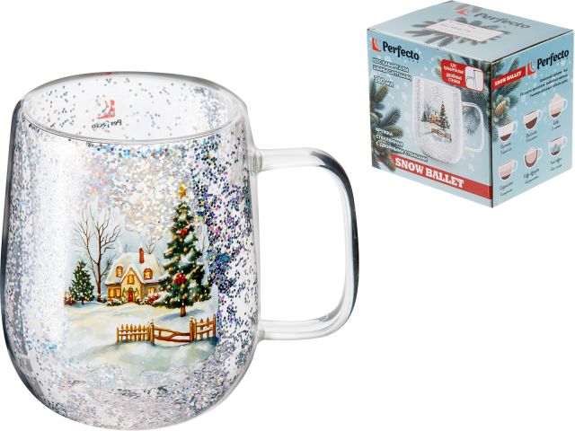 Image 2 Кружка стеклянная с двойными стенками, 380 мл, серия SNOW BALLET-1, PERFECTO LINEA