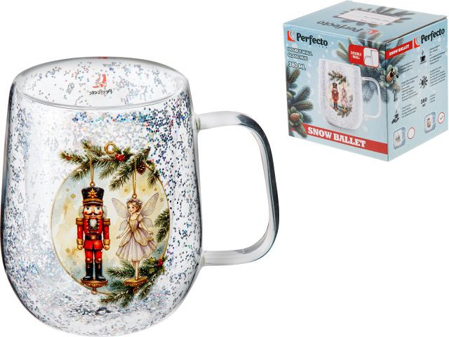 Image 2 Кружка стеклянная с двойными стенками, 380 мл, серия SNOW BALLET-2, PERFECTO LINEA
