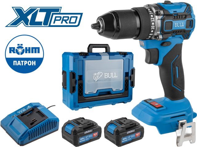 Image 1 Аккум. дрель-шуруповерт BULL SR 1807 R-series Xcase XLTpro БЕСЩЕТ., 18 В, 60 Н*м, 2х4 А*ч, з/у 4 А