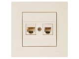 Розетка телефонная + компьютерная (RJ12+Cat5e, скрытая) кремовая, RITA, MUTLUSAN