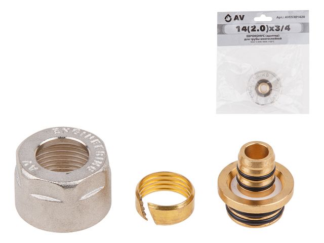 Евроконус (адаптер) 14(2.0) х 3/4" вн. для труб PEX, AV Engineering (инд. упак.)