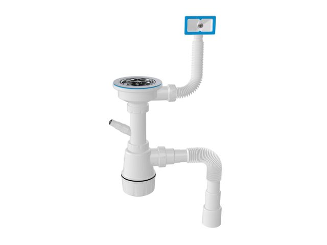 Сифон для кухни с прямоугольным переливом , выпуск 3 1/2, с гибкой трубой 1 1/2" - 40/50мм, AV Engin