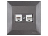 Розетка телефонная + компьютерная (RJ12+Cat5e, скрытая) дымчатая, DARIA, MUTLUSAN
