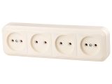Розетка 4-ая (открытая, б/з) бежевая, Стандарт, Юпитер
