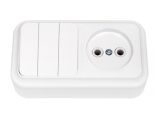 Блок выкл. 3 клав. + розетка (открытая, б/з) белая, Пралеска, BYLECTRICA