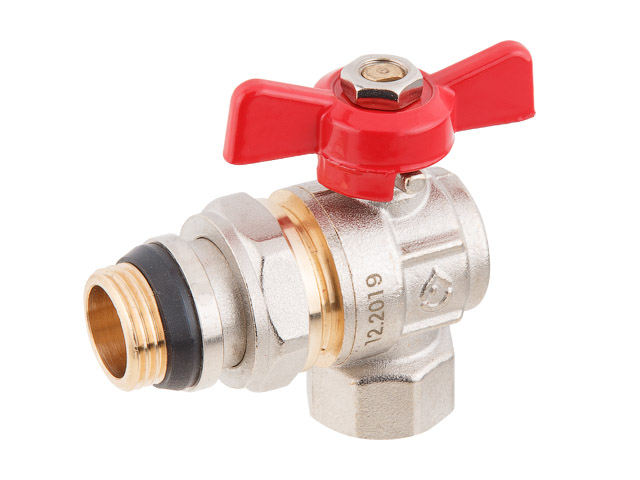 Кран шаровый угловой 1/2" нар.-вн. бабочка (со сгоном) PN40, AV Engineering