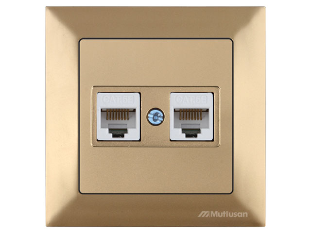 Розетка компьютерная 2xRJ45 (Cat5e, скрытая) золото, DARIA, MUTLUSAN
