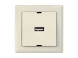 Розетка 1-ая USB (скрытая, горизонт.) кремовая, DARIA, MUTLUSAN