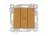 Выключатель 3-клав. (скрытый, без рамки, пруж. зажим) дуб, RITA, MUTLUSAN