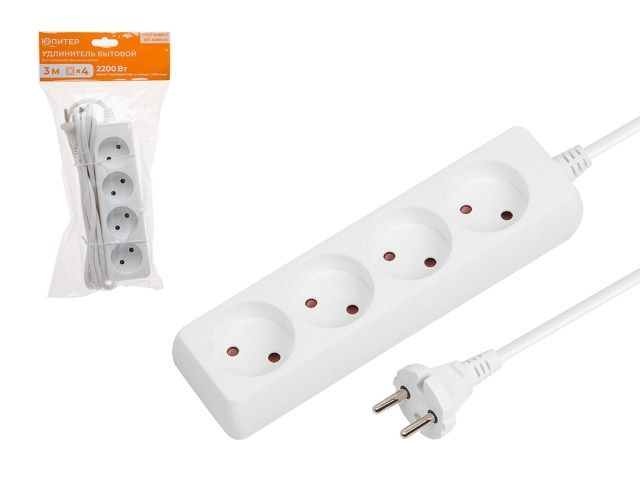 Удлинитель 3м (4 роз., 2,2кВт, б/з, ПВС 2х0,75) Юпитер