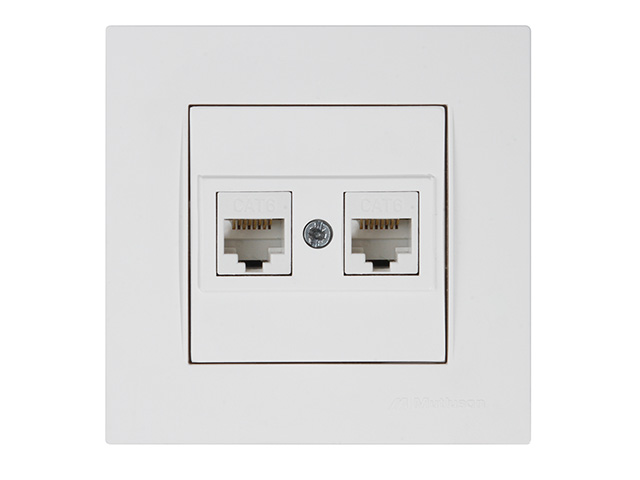 Розетка компьютерная 2xRJ45 (Cat6, скрытая) белая, RITA, MUTLUSAN